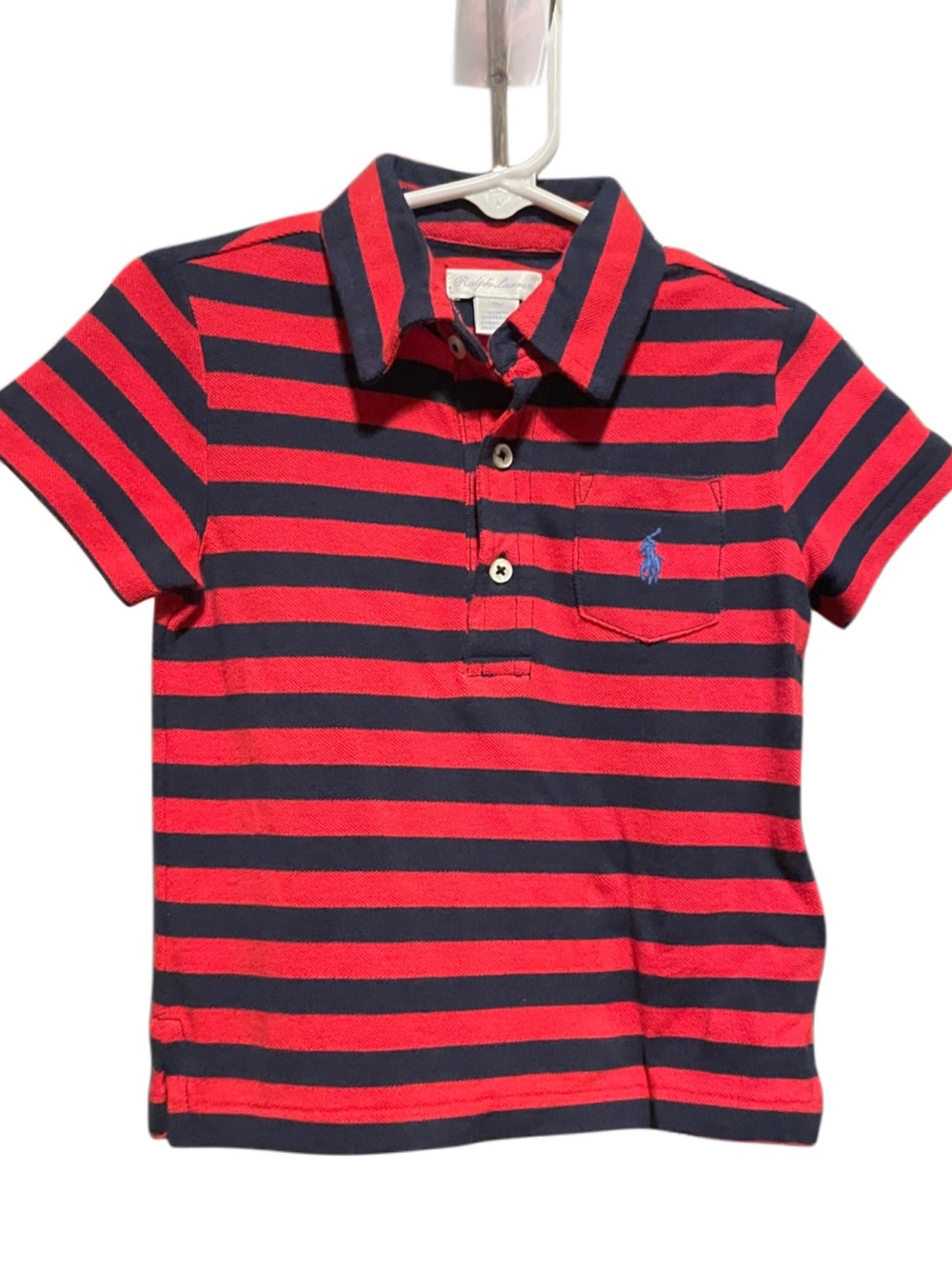 Ralph Lauren Boys Red & Navy Striped Polo Shirt 18MO